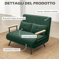 HOMCOM Divano Letto 3 in 1 in Tessuto Effetto Velluto con Schienale Regolabile e 2 Cuscini, 102x73x81 cm, Verde(m-6)