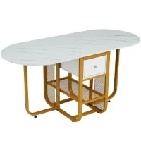 Table à Manger Extensible et Pliable avec Tiroirs et Espace de Rangement, Blanc(m-2)