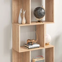 HOMCOM Bibliotecă cu 5 Rafturi Separate cu Spațiu de Economisire în Formă de S din Lemn, 60x24x184,5 cm, Lemn Natural(m-9)