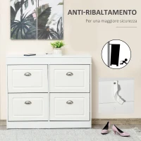 HOMCOM Scarpiera Salvaspazio in Legno 4 Cassetti a Ribalta con Mensola Regolabile per 16 Scarpe, 98x24x83cm, Bianco(m-7)