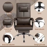 Vinsetto Sedia da Ufficio Massaggiante in Pelle PU ad Altezza Regolabile con Poggiapiedi e Telecomando, 66x67x115-123 cm, Marrone(m-7)