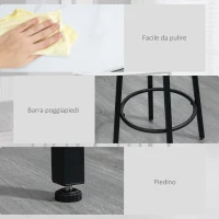 HOMCOM Set 3 Pezzi con Tavolo Rettangolare e 2 Sgabelli da Bar in Truciolato, MDF e Acciaio, Bianco e Nero(m-6)