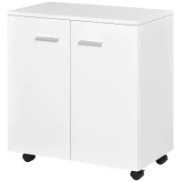 HOMCOM Mobile TV Moderno Multiuso in Legno con 4 Ruote e Freni, 2 Ante con 2 Ripiani, 60x35x65 cm, Bianco(m-10)