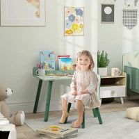 AIYAPLAY Set Masă și Scaun pentru Copii cu Raft pentru Depozitare din MDF și Lemn de Pin, 60x48x53.5 cm, Verde(m-2)