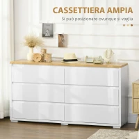 HOMCOM Cassettiera 6 Cassetti Moderna in Truciolato per Camera da Letto e Ingresso, 140x37x75cm(m-4)