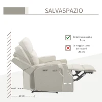 HOMCOM Poltrona Relax Elettrica, Poltrona Reclinabile 150° Moderna con USB per Soggiorno Camera da Letto, Beige, 84x92x104cm(m-6)