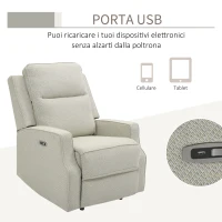 HOMCOM Poltrona Relax Elettrica, Poltrona Reclinabile 150° Moderna con USB per Soggiorno Camera da Letto, Beige, 84x92x104cm(m-7)