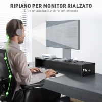 HOMCOM Supporto per Monitor con 2 Vani Contenitore in Legno, 100x27x15 cm, Nero(m-4)