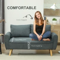 HOMCOM Canapea de 2 Locuri cu Picioare din Lemn Masiv, Canapea Mică din Catifea, 145x75x78 cm, Gri(m-4)