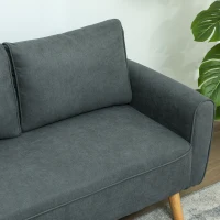 HOMCOM Canapea de 2 Locuri cu Picioare din Lemn Masiv, Canapea Mică din Catifea, 145x75x78 cm, Gri(m-9)