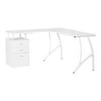 HOMCOM Scrivania Angolare con Cassettiera, Scrivania Ufficio Porta PC in Legno e Metallo, Bianco, 152x143.5x76cm(m-12)