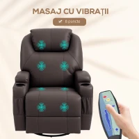 HOMCOM Fotoliu Rabatabil Manual, Fotoliu Electric Rotativ cu Telecomandă și Suport pentru Picioare, 84x92x109 cm, Maro(m-4)