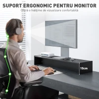 HOMCOM Suport pentru Monitor PC până la 16 kg cu 2 Compartimente de Depozitare, 100x27x15 cm, Negru(m-4)