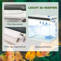PawHut 26 Liter Aquarium met Filter, LED-verlichting, Waterpomp, voor diverse vissoorten, ong. 38 x 26 x 38 cm(m-6)