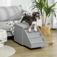 PawHut 2 in 1 Dog Steps Ottoman, Four-Tier Pet Stairs, for Small, Medium Dogs and Cats, with Storage Compartment - Grey(m-2)