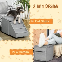 PawHut 2 in 1 Dog Steps Ottoman, Four-Tier Pet Stairs, for Small, Medium Dogs and Cats, with Storage Compartment - Grey(m-5)