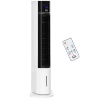 HOMCOM Ventoinha de Coluna Oscilante Humidificador com Controle Remoto Tela LED 3 Velocidades 3 Modos e Temporizador 12h 33x26x105cm Branco e Preto(m-1)
