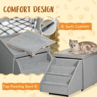 PawHut 2 in 1 Dog Steps Ottoman, Four-Tier Pet Stairs, for Small, Medium Dogs and Cats, with Storage Compartment - Grey(m-7)
