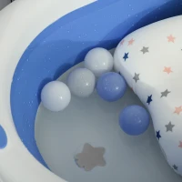 HOMCOM Vaschetta Bagnetto Pieghevole per Bambini 0-3 Anni con Indicatore di Temperatura e Cuscino, 81.5x50.5x23.5 cm, Blu(m-11)