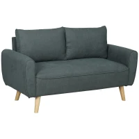 HOMCOM Canapea de 2 Locuri cu Picioare din Lemn Masiv, Canapea Mică din Catifea, 145x75x78 cm, Gri(m-1)