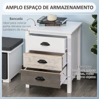 HOMCOM Mesa de Cabeceira Moderna Mesa de Cabeceira com 3 Gavetas Mesa de Cabeceira para Dormitório 50x38x65 cm Branco(m-5)