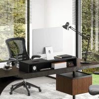 HOMCOM Suport pentru Monitor PC până la 16 kg cu 2 Compartimente de Depozitare, 100x27x15 cm, Negru(m-9)