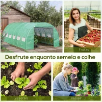 Outsunny Estufa de Túnel de Jardim 597x300x200 cm com Porta Lateriais e Janelas Enroláveis Cobertura de PE 140g/m² e Metal Galvanizado Verde(m-6)