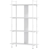 HOMCOM Estante de 4 Níveis Estante para Livros com Painel Perfurado e Estrutura Metálica 100x35x160,5 cm Branco(m-11)
