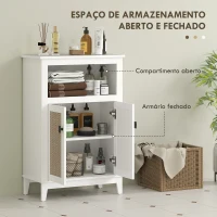 HOMCOM Armário Casa de Banho com 2 Portas em Vime Prateleira Ajustável e Compartimento Aberto 60x30x90 cm Branco(m-4)