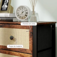 HOMCOM Cómoda para Dormitório Cómoda de Tecido com 6 Gavetas Dobráveis com Frentes de Vime 88x30x83 cm Marrom Rústico(m-7)