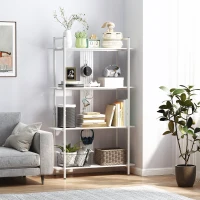 HOMCOM Estante de 4 Níveis Estante para Livros com Painel Perfurado e Estrutura Metálica 100x35x160,5 cm Branco(m-2)