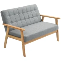 HOMCOM Sofá 2 Lugares Estofado em Linho com Apoio para os Braços de Madeira Encosto Acolchoado 114x75x76 cm Cinza Claro(m-11)