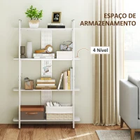 HOMCOM Estante de 4 Níveis Estante para Livros com Painel Perfurado e Estrutura Metálica 100x35x160,5 cm Branco(m-5)