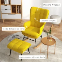 HOMCOM Poltrona Baloiço com Apoio para os Pés Poltrona Relax com Almofada Acolchoada e Anti-Tombo 64x89x90 cm Amarelo(m-5)
