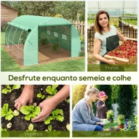 Outsunny Estufa de Túnel de Jardim 397x300x200 cm com Porta Lateriais e Janelas Enroláveis Cobertura de PE 140g/m² e Metal Galvanizado Verde(m-7)