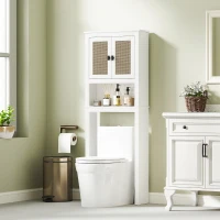 HOMCOM Móvel sobre Sanita Armário sobre Sanita com 2 Portas com Frente em Vime Compartimento e Prateleira Ajustável 60x19,5x160 cm Branco(m-2)