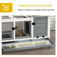 PawHut Coelheira de Madeira com Rodas para 1-2 Coelhos com Teto Abatível Bandeja Amovível 108x58x73,5 cm Cinza e Branco(m-4)