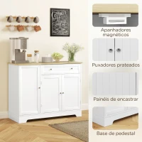 HOMCOM Aparador de Cozinha Armário de Cozinha com Gaveta Portas Magnéticas Prateleiras Ajustáveis 105x40x83 cm Branco e Madeira(m-7)