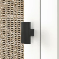 HOMCOM Coluna Casa de Banho com Prateleira Ajustável 2 Portas em Vime e 2 Compartimentos Estilo Boho 40x30x167,5 cm Branco(m-9)