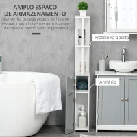 kleankin Coluna Casa de Banho com 2 Portas e 2 Prateleiras Abertas Estilo Moderno 15,2x29,8x118cm Branco e Cinza(m-6)