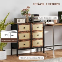 HOMCOM Cómoda para Dormitório Cómoda de Tecido com 6 Gavetas Dobráveis com Frentes de Vime 88x30x83 cm Marrom Rústico(m-6)