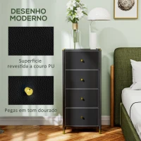 HOMCOM Cómoda para Dormitório Cómoda de Tecido com 4 Gavetas Dobráveis com Frentes de Couro PU 46x30x98 cm Preto(m-5)