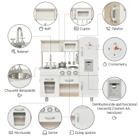 HOMCOM Bucatarie Jucarie din Lemn pentru Copii, cu Oale si Ustensile din Otel(m-6)