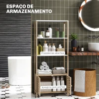 HOMCOM Estante para Casa de Banho de Bambu com 3 Prateleiras Abertas Estante de Arrumação Casa de Banho com Portas Ripadas 63x30x138 cm Madeira e Branco(m-4)
