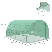 Outsunny Estufa de Túnel de Jardim 397x300x200 cm com Porta Lateriais e Janelas Enroláveis Cobertura de PE 140g/m² e Metal Galvanizado Verde(m-3)