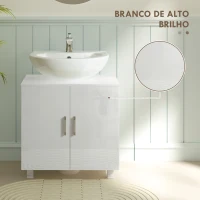 HOMCOM Móvel para Lavatório Pousar com 2 Portas de MDF 2 Prateleiras e Sistema Anti-Tombo para Casa de Banho 60x35x60 cm Branco(m-6)