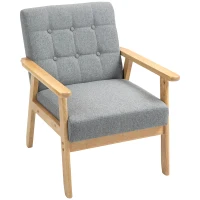 HOMCOM Poltrona Sala de Estar Estofada em Linho com Apoio para os Braços e Estrutura de Madeira de Borracha 64x75x76 cm Cinza Claro(m-11)