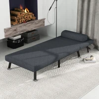 HOMCOM Fotoliu Pat 3 în 1 cu Spătar Reglabil pe 5 Nivele și Pernă, Canapea Pat Pliabilă, 75x70x75 cm, Gri Închis(m-8)