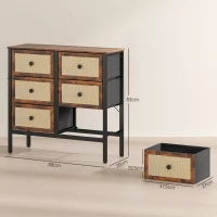 HOMCOM Cómoda para Dormitório Cómoda de Tecido com 6 Gavetas Dobráveis com Frentes de Vime 88x30x83 cm Marrom Rústico(m-3)