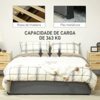 HOMCOM Estrutura de Cama Dupla 140x190 cm Estrutura Cama de Casal com 3 Gavetas e Estrutura de Metal Carga 363 kg Cinza(m-6)
